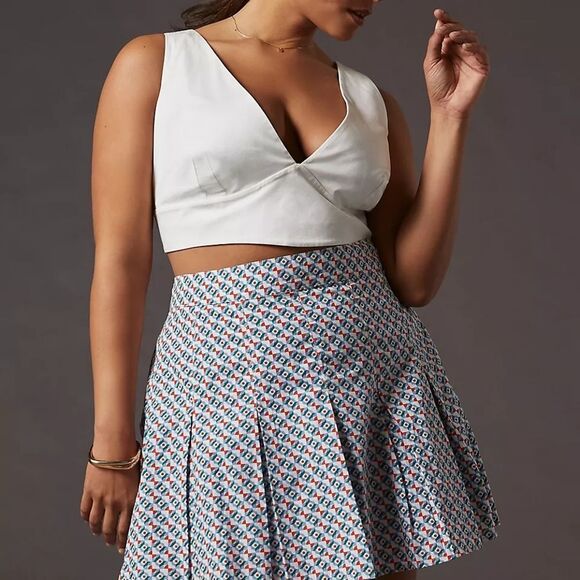 Maeve by Anthropologie Pleated Red and Blue A-Line Flirty Skater Skirt Size 8 - Picture 2 of 13